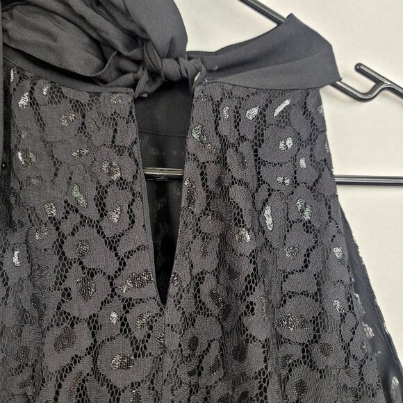 Ann Taylor Lined Black Lace Halter Top Bow Tie Back Buttoned Keyhole Medium - Picture 4 of 9